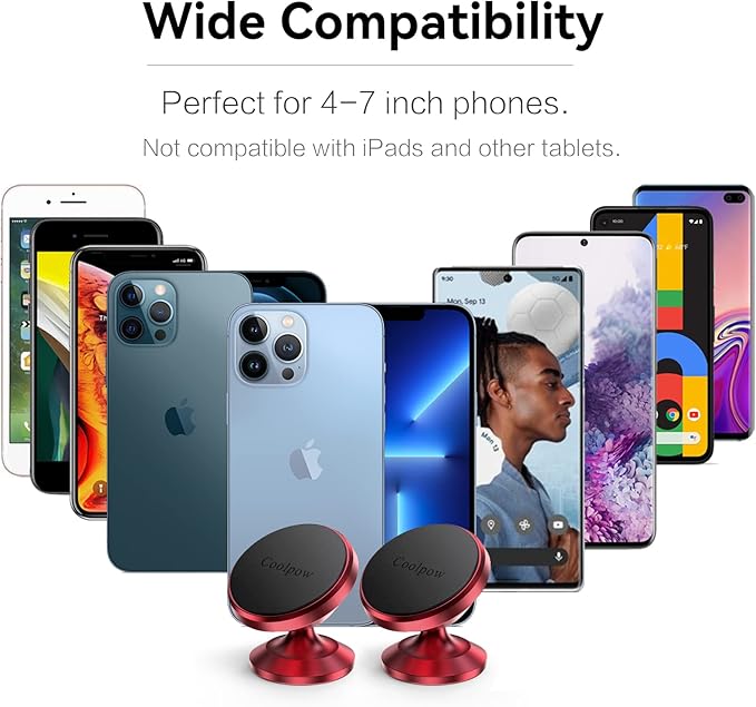 Coolpow【2 Packs 】Magnetic Phone Holder for car【Strong Magnet】phone holders for your car phone holder Mount for Car【4 Metal Plate】Universal Dash cell phone car mount for iphone Samsung car accessories