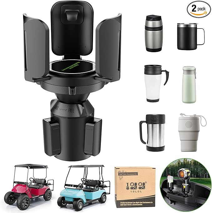 10L0L 2PC Universal Golf Cart Propane Heater Cup Holder for Yamaha EZGO Club Car, Adjustable Expandable Cup Holder and Base, 