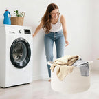 115L Extra Large Woven Cotton Rope Blanket Basket with Handles, Laundry Hamper Storage Bin for Pillows, Comforters,Clothes, T