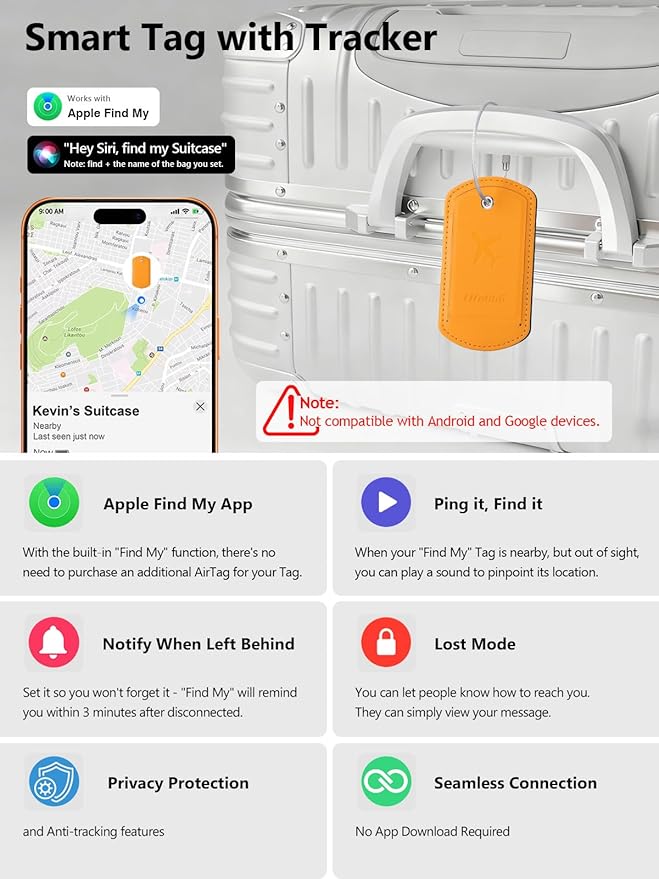 Luggage Tags Built-in Anti-Loss Tracker, Luxury Leather Luggage Tags for Suitcase, Travel Bags, Backpacks, Travel Organizer f