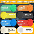 8 Pcs Buffing Pads, Polishing Pad 5.5 Inch 138mm for 5 Inch Backing Plate, High-Density & Reusable Buffing Sponge Pads and Woolen Pads Cutting Polishing Pad Kit for Car Buffer Polisher & Waxing