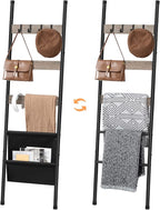 HOOBRO Blanket Ladder, 5 Tier Towel Rack, 17.3" L x 63" H, Wall-Leaning Blanket Rack for Living Room, Decorative Ladder with 
