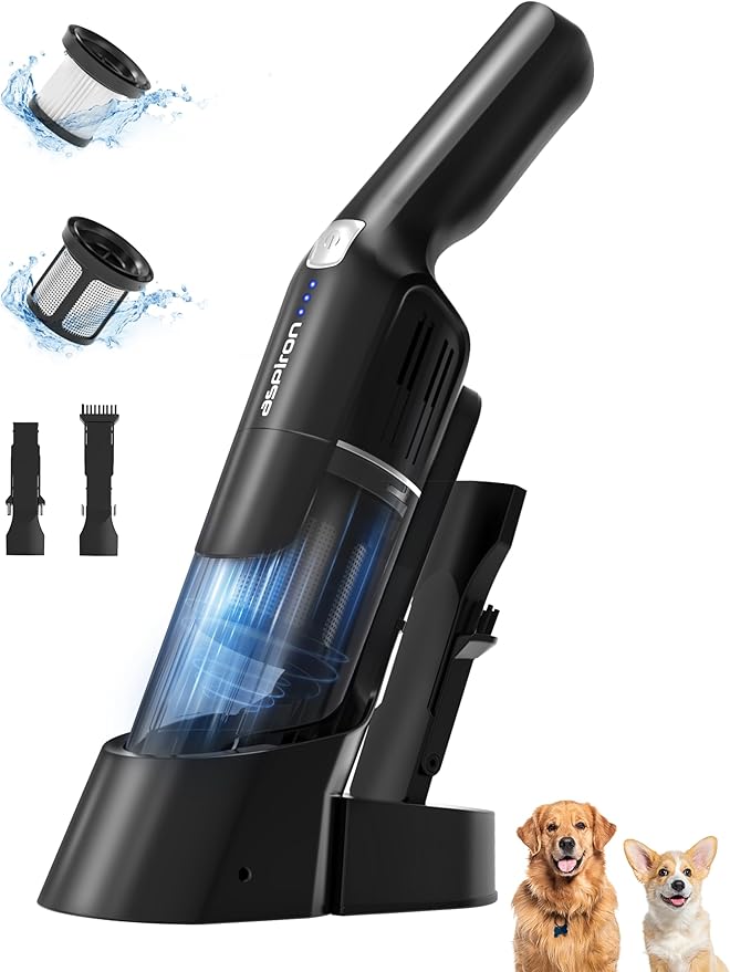 Aspiron Cordless Handheld Vacuum, 24KPA Powerful Car Vacuum, 2-Speed, 2 Charging Methods, Wireless Charger, Ergonomic Handle,