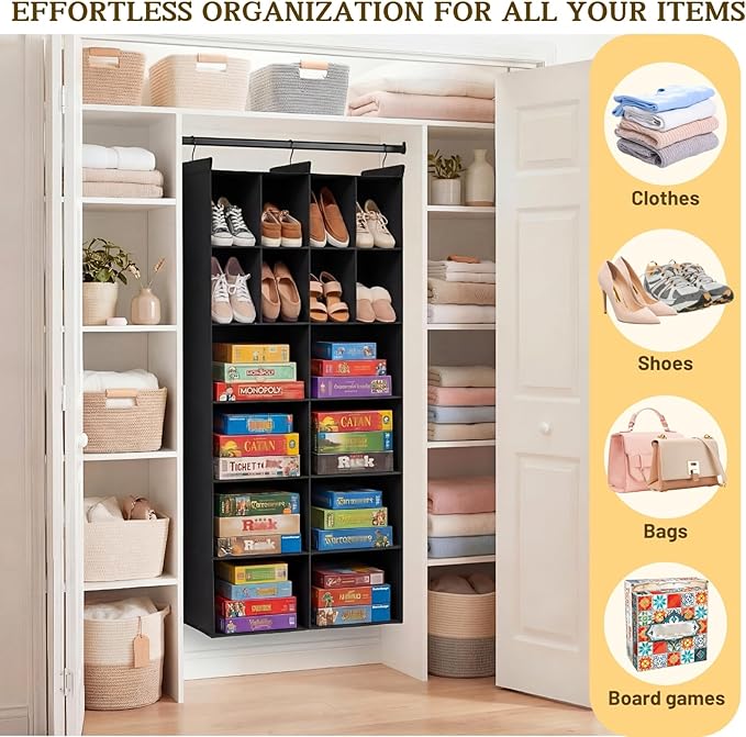 Ofiray-home 6 Tier Hanging Closet Organizer, 16 Compartments Sweater Organizer for Closet with 3 Sturdy Hooks, Closet Organiz