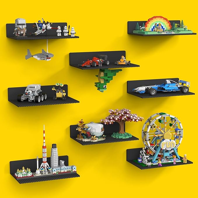 BlissBox 8-Pack Large Display Shelves for Wall Compatible with Lego Building Bricks, 11.3x6.3inch Dual-Sided 36x20 Studs for 