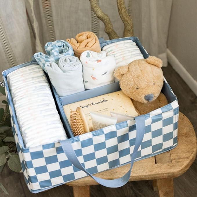 Tiny Twinkle Diaper Caddy Organizer | Foldable Baby Storage Basket with Removable Divider | Waterproof & Mess-Proof Fabric, P