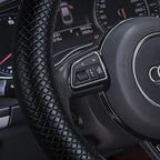 Haokay Heavy Duty Pure Cowhide Steering Wheel Cover, Genuine Leather Steering Cover with 15 Inches Universal Fit
