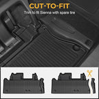 Floor Mats for Toyota Sienna 2021-2026, All Weather Floor Mats Lower Trunk Cargo Liner Accessories, Full Coverage Set (Fit 7 Sests)