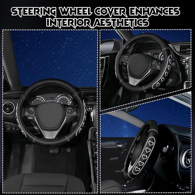 Ventilated Heart-Shaped Steering Wheel Cover with Anti-Slip Leather Grip. Compatible with Ford, Toyota, Honda, Nissan, and Ch