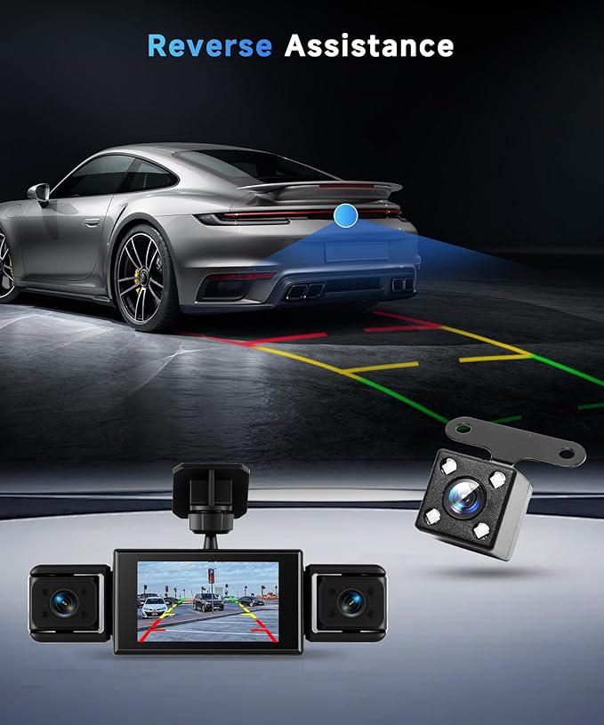 360° Dash Cam Front and Rear Inside Left Right, 4 Channel FHD 1080P Dash Cam for Cars, 3 Inch IPS Dashcams with Night Vision,