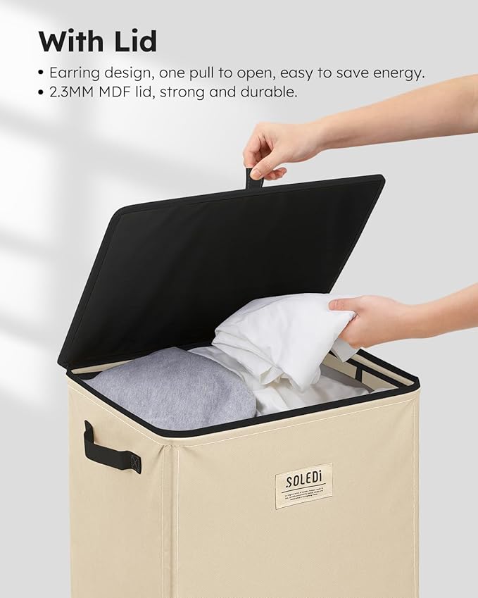 SOLEDI Laundry Hamper with Lid 100L Large & Tall Collapsible Laundry Basket, Clothes Hamper with Bag Removable Easy to Carry,
