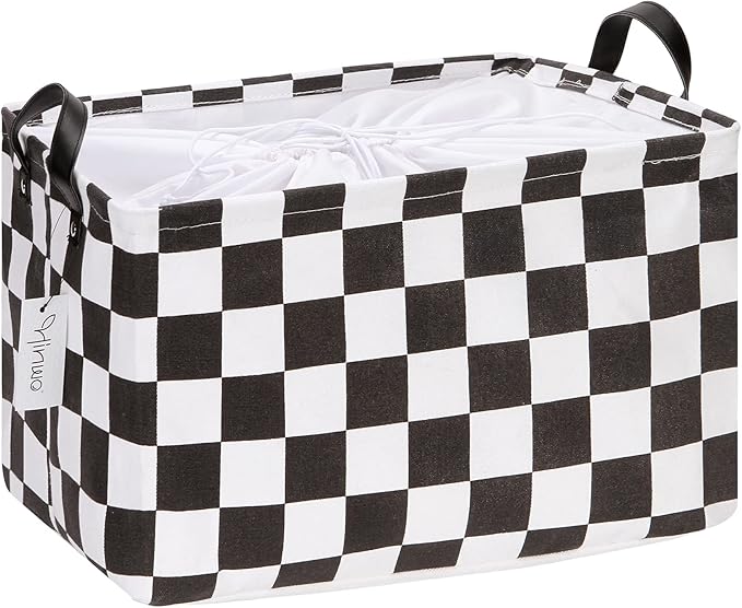 Hinwo Large Canvas Fabric Storage Basket with Handles, 33L/8.6-Gal Rectangle Bin, Collapsible Storage Box, Clothes, Toys, Bla