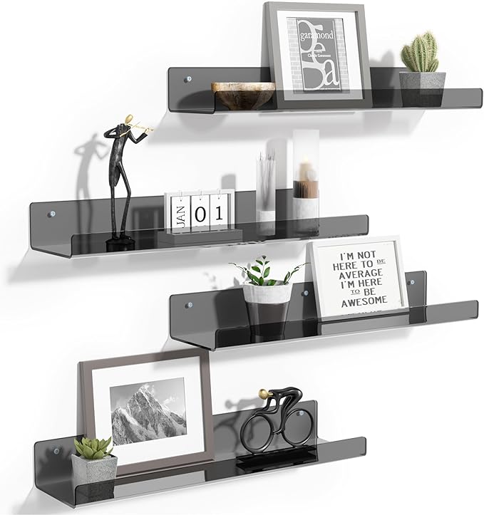upsimples Acrylic Shelves for Wall Decor, 15" Display Shelf Perfume Organizer for Bathroom, Bedroom, Living Room, Floating Bo