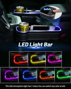 Shademax RGB Color Changing LED Car Seat Gap Filler Organizer Console Side Seat Gap Storage Box with Cup Holders and USB Chargers for Car Interior Accessories (2 Pack)