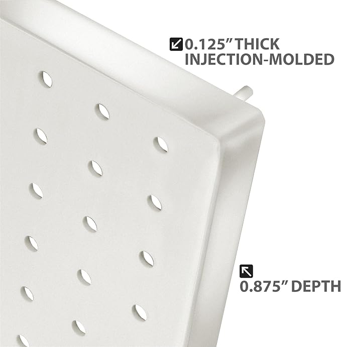 Azar Displays 771620-WHT Plastic Pegboard for Wall Organization - Garage Tool Organizer Wall Mount (Pack of 2) - 1-Sided Dura