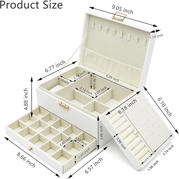 Jewelry Organizer Box, Jewelry Box Organizers for Women Girls, Jewellery Display Holder, 3 Layers Large Leather Jewels Storag