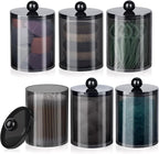 XIPENGKEJI 6 Pack Qtip Holder,Canister Apothecary Jar Set, Bathroom Jars with Lids Set for Cotton Swabs, Balls, Pads, Floss P