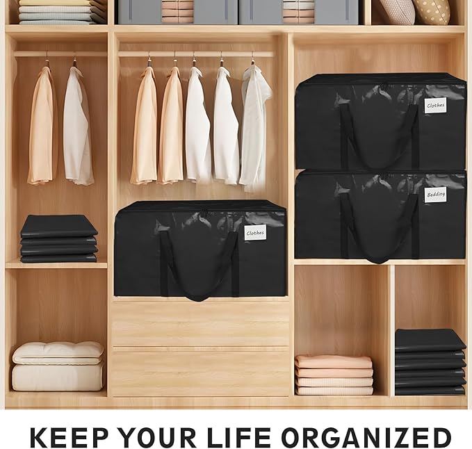 6 Pack-Extra Large Heavy Duty Moving Bags - Waterproof Storage Totes with Handles & Zippers, Foldable for College Dorm, Stora