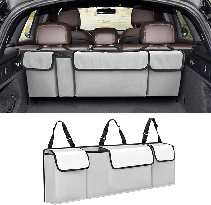 Car Trunk Organizer, Backseat Hanging Large Storage with Adjustable Straps,Waterproof PVC Collapsible Cargo Bag, Car Interior