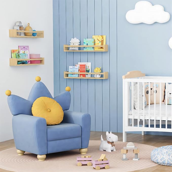 Forbena Natural Wood Nursery Bookshelves for Wall, 24 Inches Long Floating Book Shelves, Wall Mounted Bookcase for Baby Teen 