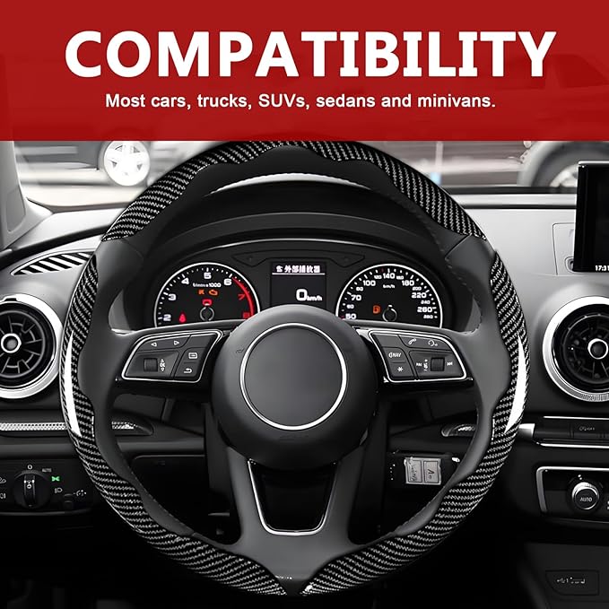3pcs Universal Carbon Fiber Steering Wheel Cover - Anti-Slip & Segmented Design, Universal 99% Durable Steering Wheel Protect