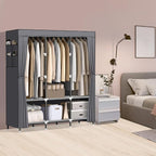 LOKEME Wardrobe Closet,Portable Closet for Bedroom Steel Pipe Diameter 19mm Strong and Sturdy Grey Portable Closets for Hangi