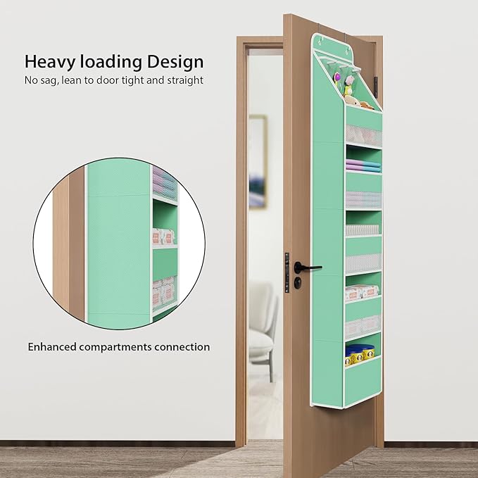 Univivi 6-Shelf Over Door Hanging Organizer Fabric Baby Door Storage with 5 Large Pockets and 3 Small PVC Pockets Wall Mount 