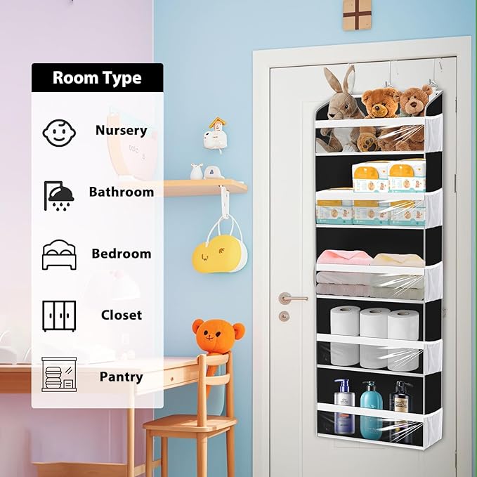 KYEVIS Over the Door Hat Organizer for Baseball Caps, Hold up to 60 Hats Rack Storage for Door/Closet/Wall, Clear Pockets Han