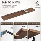 72 Inch Floating Shelves, 12" Deep Floating Shelf Wall Mounted, 72" Wall Shelves, Rustic Deep Bookshelf, Extra Deeper & Thick