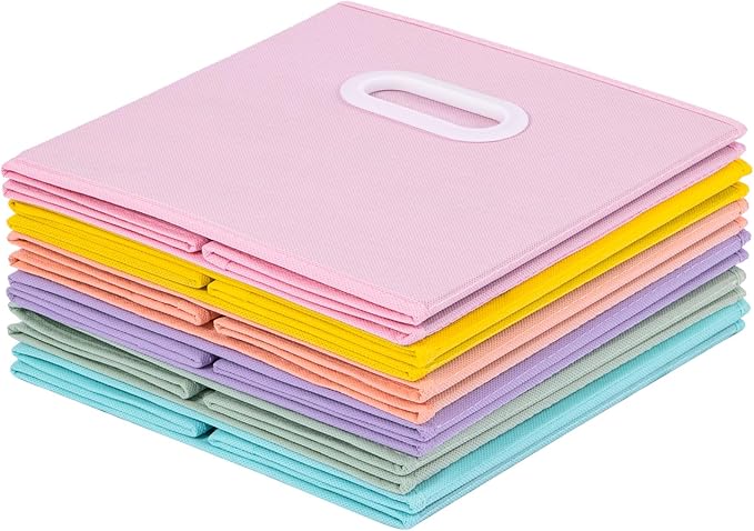Stero Fabric Storage Cubes Bins, 11 inch Fun Colored Foldable Storage Baskets with Dual Plastic Handle for Home, Kids Room, C