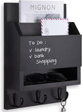 Key and Mail Holder for Wall, Key Holder with Chalkboard and Long Storage Box, Key Hanger with 3 Sturdy Hooks for Coat, Dog L