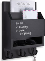Key and Mail Holder for Wall, Key Holder with Chalkboard and Long Storage Box, Key Hanger with 3 Sturdy Hooks for Coat, Dog L