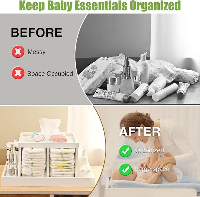 Diaper Caddy Organizer, Changing Table Organizer, Wooden Diaper Organizer for Nursery, Baby Diaper Storage Organizer with Rem