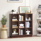 Joaxswe 9 Cube Bookshelf, 40.5" Wide Organizer Bookcase with Curved Edge, Wood Floor Standing 3-Tier Cubby Book Shelf with Ba