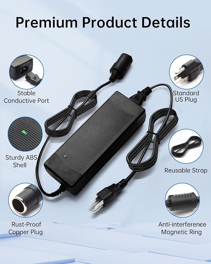 AC to DC Converter 180W 15A 110V to 12V Power Adapter with Fast Cooling Fan, Car Cigarette Lighter Socket Power Supply for Ca