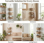 Hanging Wall Basket, Over the Door Hanging Basket with Hooks, Cotton Back of Door Organizer for Living Room, Bedroom, Boho Wa