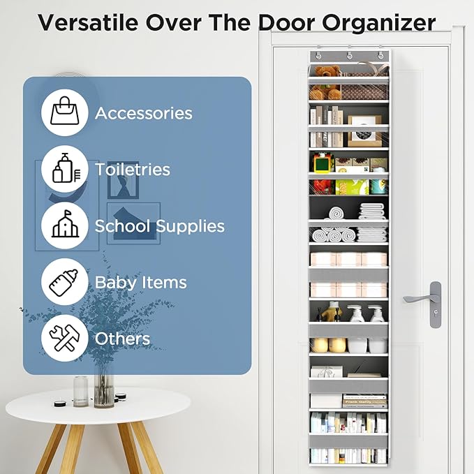 Mefirt Over The Door Organizer, 8 Shelf Door Hanging Organizers with 8 Large Capacity Pockets, Back of Door Organizer Storage