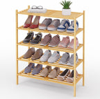 Smiry Bamboo Shoe Rack 5-Tier, Stackable Wooden Shoe Organizer for Entryway & Closet, Free Standing Wood Shoe Storage Shelf f