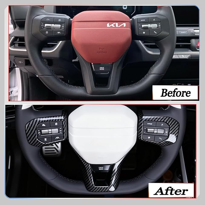 Steering Wheel Button Cover, for Kia K4 2024 2025 2026,Steering Wheel Button Panel Protection Frame Molding Trim - Carbon Fiber(for GT-Line,GT-Line Turbo Model)