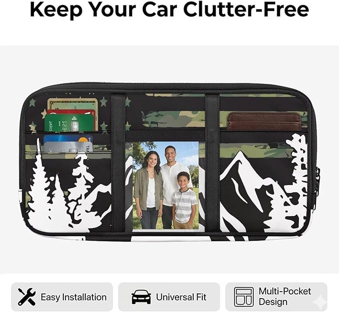 American Flag Visor Organizer for Car Multi-Function Storage Pocket Pouch Case Bag Can Store ID Card,Eyeglasses,Pen,Driving License etc,Mountain Print