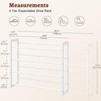 FAVOOSTY 4-Tier Expandable Shoe Rack, Adjustable Shoe Shelf Storage Organizer Space Saving Metal Free Standing Shoe Rack for 