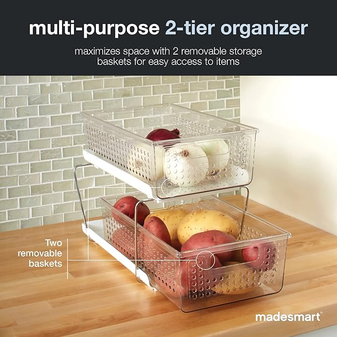 madesmart 2 Tier Organizer, Under Cabinet Storage with Pull Out Sliding Drawers, for Cleaning Supplies, Undersink Storage, Sp