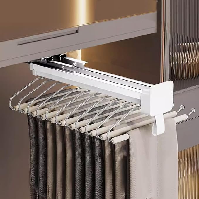 Pull-Out Clothes Rail,Extendable Pull Out Storage Closet Rod, Bearing 40kg Pull-Out Clothes Rail, Aluminum Alloy Retractable 
