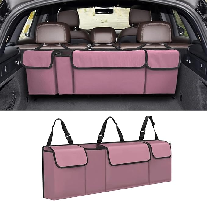 Car Trunk Organizer, Backseat Hanging Large Storage with Adjustable Straps,Waterproof PVC Collapsible Cargo Bag, Car Interior