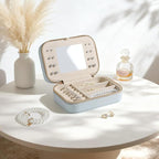 Genuine Leather Travel Jewelry Organizer Case with Mirror for Women, Small Mini Portable Jewelry Box for Ring Earrings Neckla