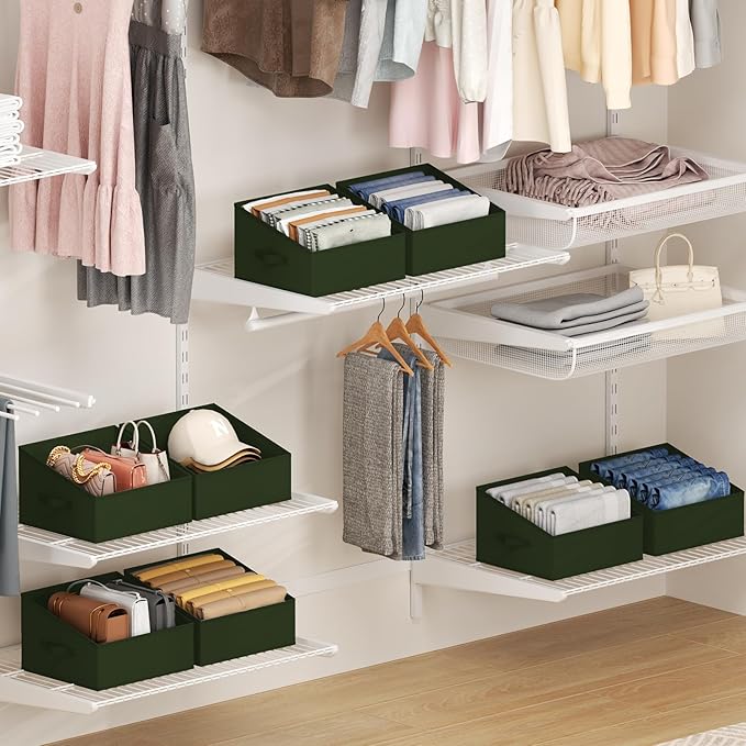 DIMJ Closet Storage Bins 6 Pack - Fabric Trapezoid Closet Organizer Bin, Foldable Storage Baskets for Shelves, Closet Shelf O