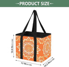 Orange Mandala Reusable Grocery Bags Large Shopping Tote Bag with Reinforced Bottom Board, Water Resistant Foldable Storage B