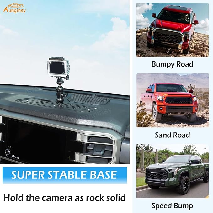 Car Center Console Dashboard Storage Organizer Tray with Dash Cam Mount Holder Compatible with Toyota Tundra/Sequoia 2022-2026, Car Cameras Bracket for Go pro/Action Camera Video Record Accessories