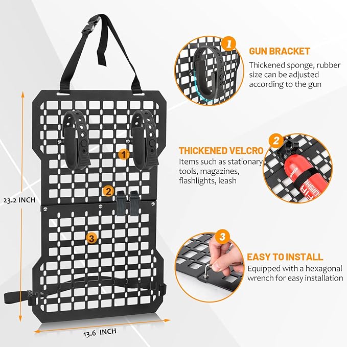 Truck Gun Rack Molle Seat Back Organizer Gun Holder Molle Panel with Magazine Pouch for Vehicles Tactical Truck Mount Panels