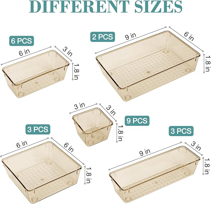 StorMiracle 23 PCS Drawer Organizer Set, 5 Varied Size Bathroom and kitchen Drawer cabinet organizer Trays, Clear Storage Bin